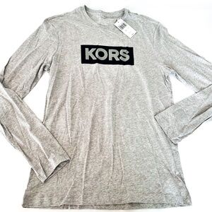 NEW Michael Kors Gray Heather Long Sleeve Logo Graphic Tee T-Shirt Men's Small